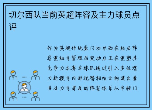 切尔西队当前英超阵容及主力球员点评
